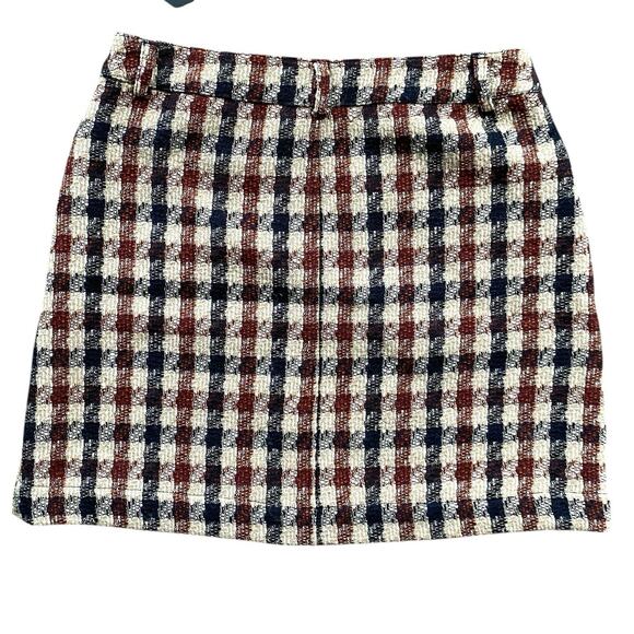 Scotch & Soda Tweed Mini Skirt Sz M Brown Check Exposed Zipper Retro Academia - Picture 2 of 13